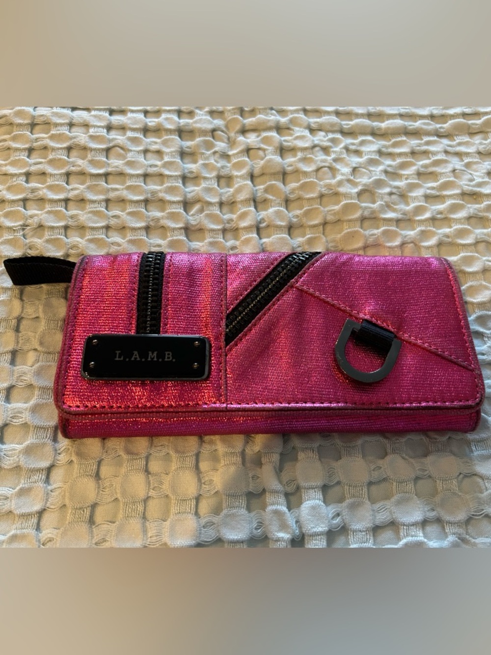 L.A.M.B. Metallic Hot Pink Zip Clutch
